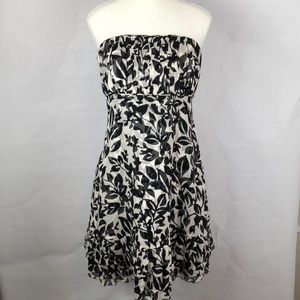 WHBM White House Black Market Silk Strapless Cocktail Dress Black White Size 6
